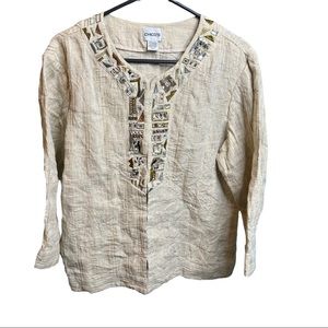 Chico’s Beige Linen Blazer size 2 Large